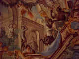 Palazzo Pantaleo, Galleria, i Quattro Continenti, particolare. Tele inchiodate su controsoffitto ligneo, Domenico Carella (XVIII sec.)